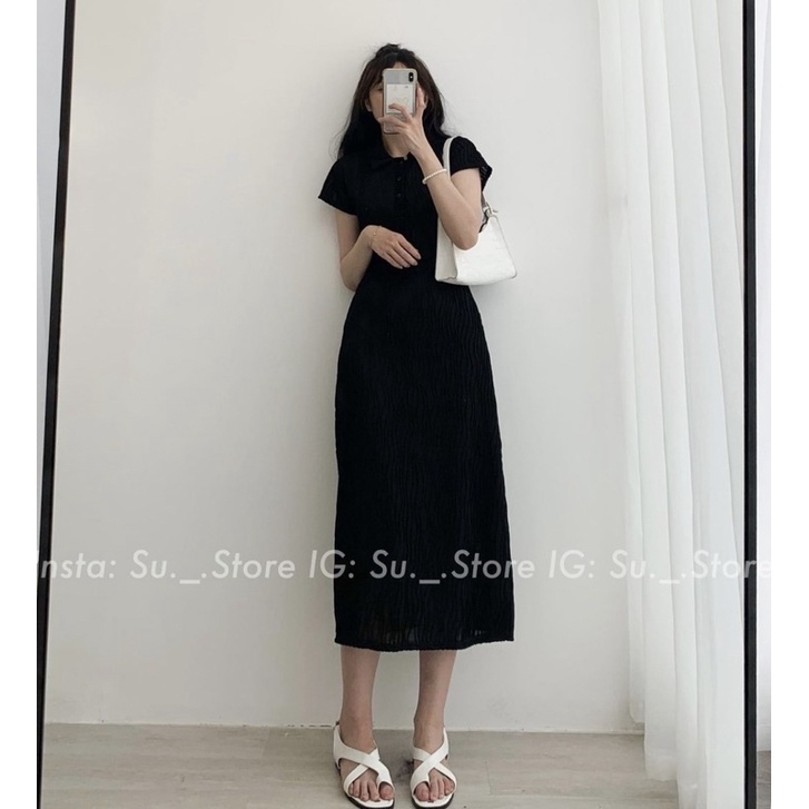 Váy Polo Xốp Nhăn Cổ Đức Dáng Dài 4 Màu Cá Tính Vaypolonhanxop