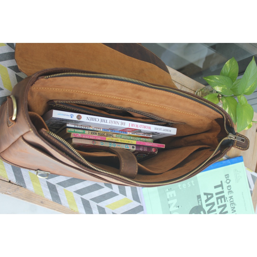 Cặp da công sở - Da bò thật - Da sáp ngựa điên Buffalo leather BF105 -Thời trang Nam