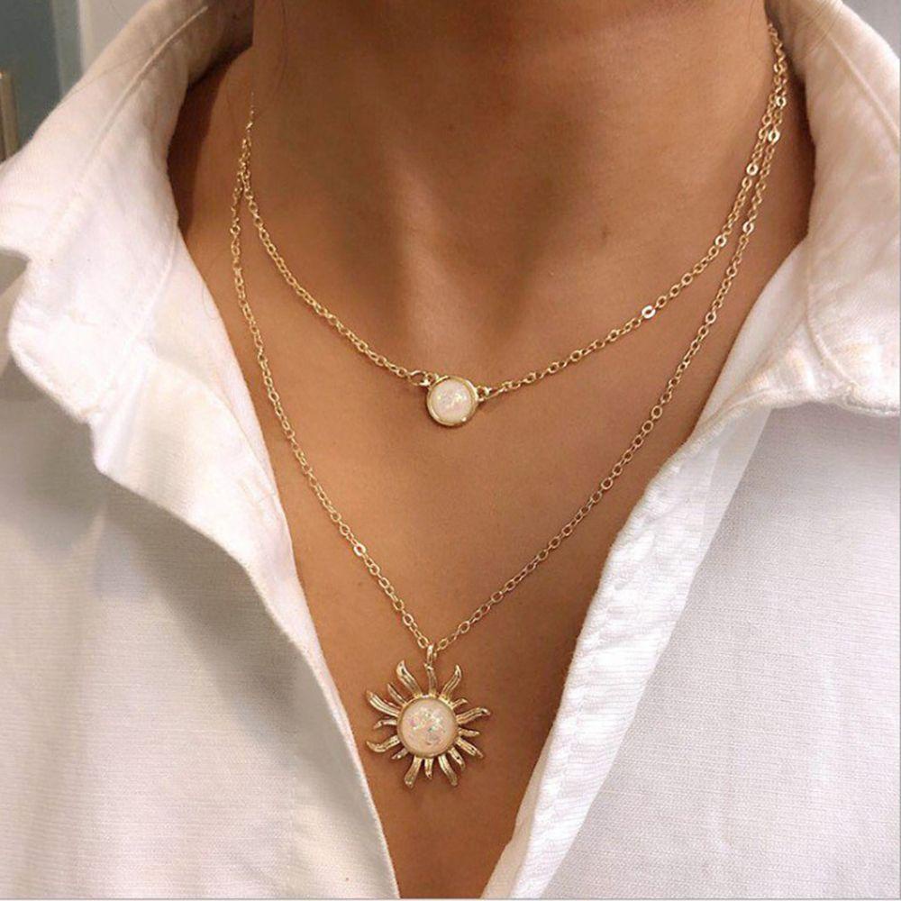 Vòng cổ Nhiều Lớp Mặt Hình Hoa Hướng Dương Thanh Lịch Cho Nữ