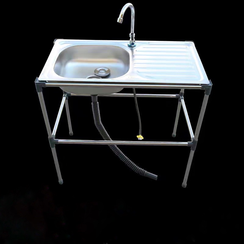 Chậu rửa chén 1 hộc 1 cánh inox 75*40*75cm kèm chân, vòi, bộ xả nước