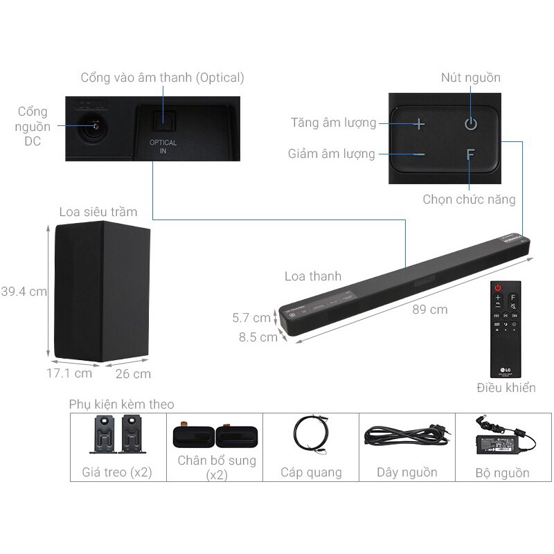 [Mã SKAMEL080623 giảm 30% tối đa 100K đơn 200K] Loa thanh SoundBar LG Sl4 300W 2.1 Bảo hành chính hãng 12 tháng