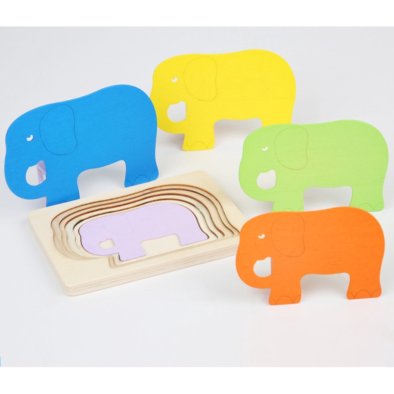 Đồ chơi gỗ xếp hình con vật 5 lớp 3D giáo dục sớm - ghép hình bằng gỗ sáng tạo