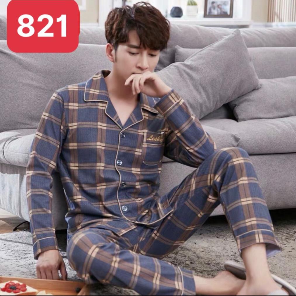 Đồ mặc nhà dài tay nam mã 9903 chất cotton 100% - Đồ bộ Pijama nam cổ V (Hàng có sẵn+Video shop tự quay) 😍