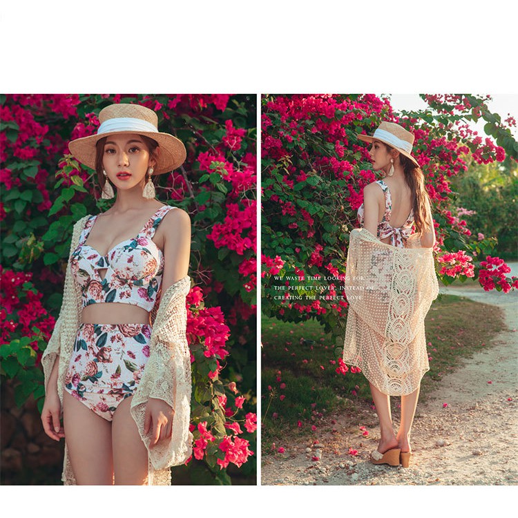 Bikini bộ đồ bơi nữ 2 mảnh họa tiết hoa hồng, ko kèm áo choàng | BigBuy360 - bigbuy360.vn