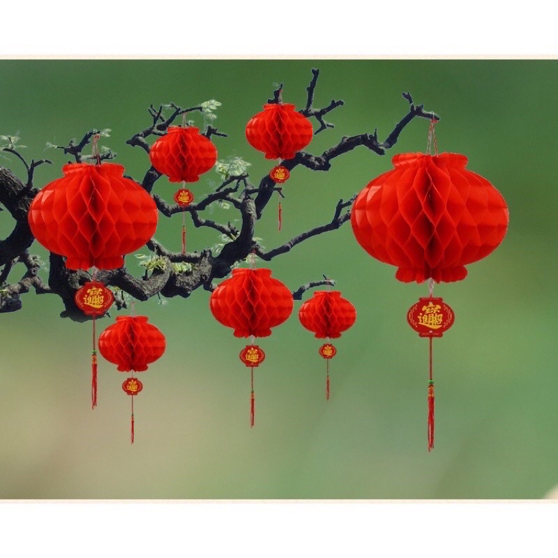 Đèn lồng trang trí size 12cm - đèn lồng đỏ nilong chống thấm nước