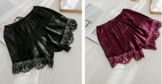 Quần short ZARA xuất xịn lụa satin viền phối ren màu xám, hồng, đỏ
