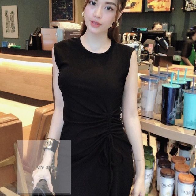 Đầm thun rút eo xoắn