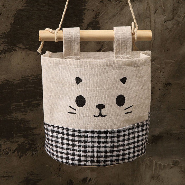 Túi vải đựng đồ treo tường một ngăn hình mặt mèo dễ thương (SP01) bibi90