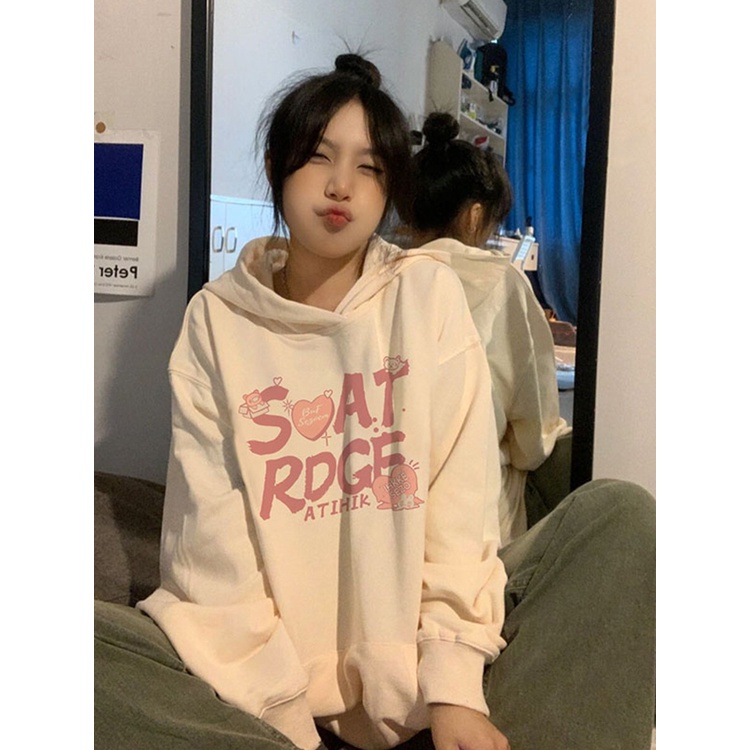 Áo hoodie SELVZE tay dài dáng rộng phong cách thời trang cho nữ
