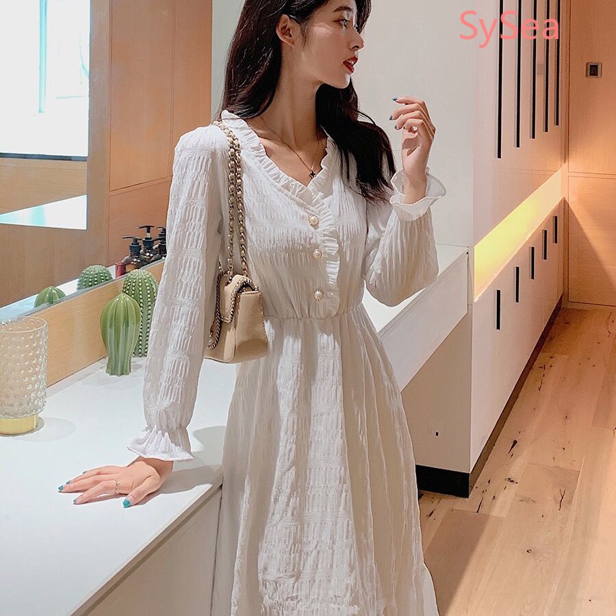 Đầm trắng tay dài thời trang mùa thu tinh tế cho nữ | BigBuy360 - bigbuy360.vn
