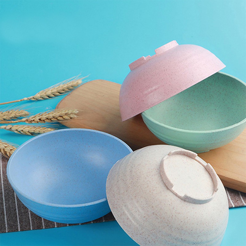 Bộ Bát Ăn Mì Bằng Nhựa Rơm Lúa Mì Màu Trơn Chống Rơi Phong Cách Bắc Âu