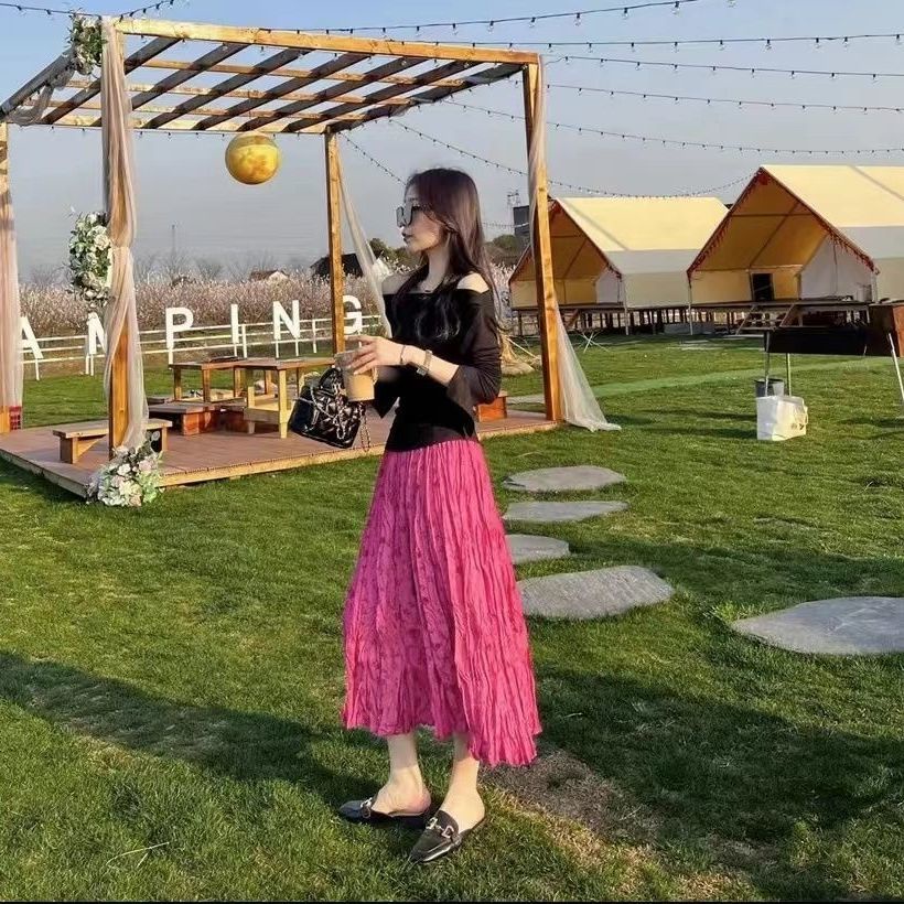 Chân Váy Dài Xếp Ly Lưng Cao Họa Tiết Hoa Phong Cách Hàn Quốc Thời Trang Mới Dành Cho Nữ 2022