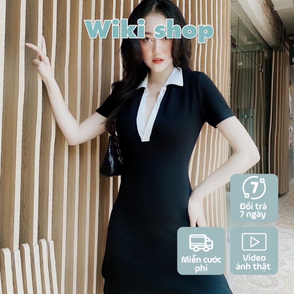 Váy đầm nữ cộc tay phối cổ trắng siêu xinh - Váy polo body tay ngắn đi dự tiệc, đi chơi dạo phố chất thun tăm freesize
