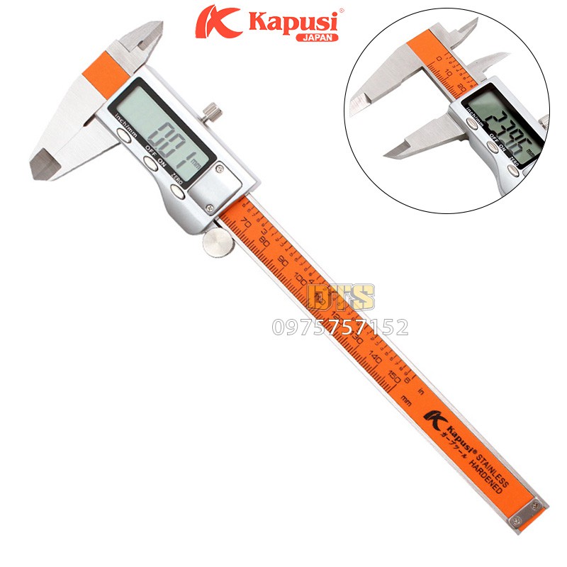 Thước kẹp điện tử, thước cặp kỹ thuật số Kapusi 150mm, thép Mangan cường lực không gỉ, độ chính xác cao, đo độ sâu