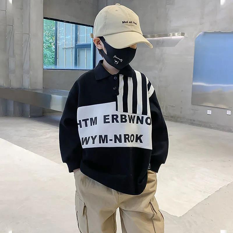 Áo sweater tay dài cổ bẻ họa tiết kẻ sọc thời trang 2021 cho bé