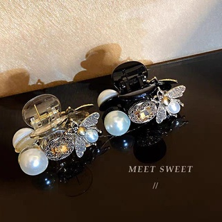 Kẹp tóc càng cua nhựa trong đính ngọc, đính đá và Ong vintage sang chảnh cho nàng xinh đẹp