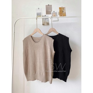 Áo gile len trơn cổ tròn basic