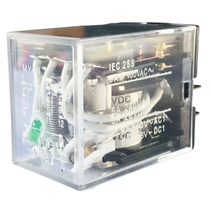 Relay trung gian MY4N-J rơ le kiếng 14 chân dẹp nhỏ có đèn điện áp 12VDC, 24VDC, 220VAC kết hợp chân đế PYF14A