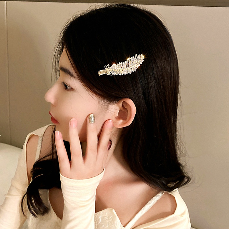 Kẹp Tóc Trang Trí Hình Lông Vũ Đính Kim Cương Giả Cho Nữ timetunnel