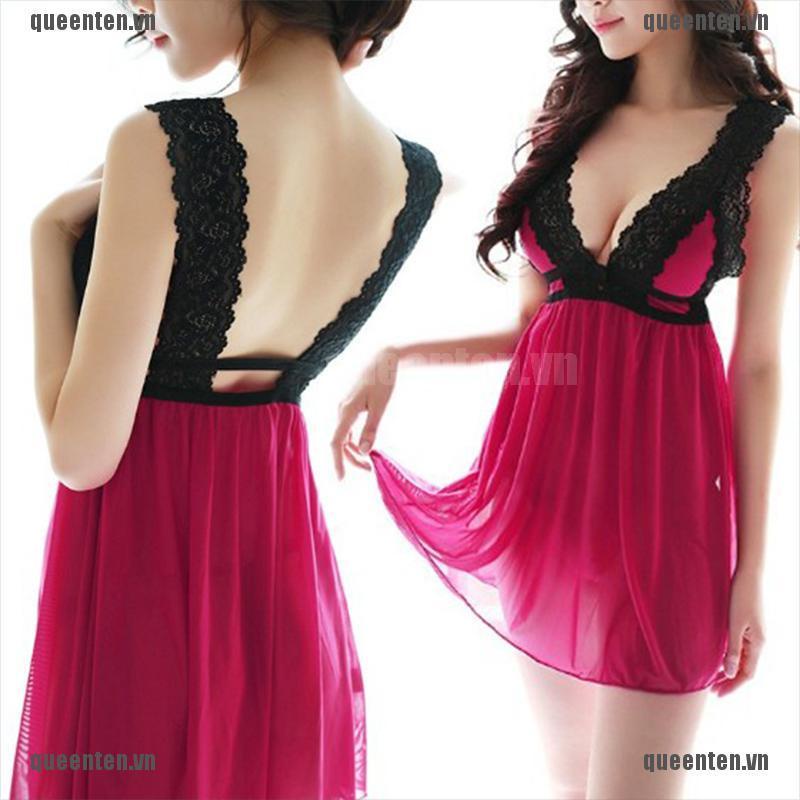 Plus Size Lingerie Set Lace Nightdress Sleepwear Nightwear Deep V Mini Dress QUVN