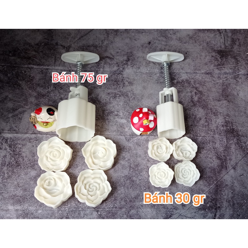[Hàng mới về] Khuôn trung thu lò xo 4 mặt hình HOA HỒNG 30gr-50gr-75g