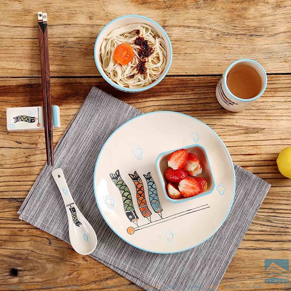 Bộ bát đĩa gốm sứ cao cấp  lẻ Cá đôi phong cách nhật bản