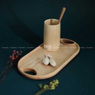 Khay gỗ Oval tay nắm - Khay decor (33*17cm)
