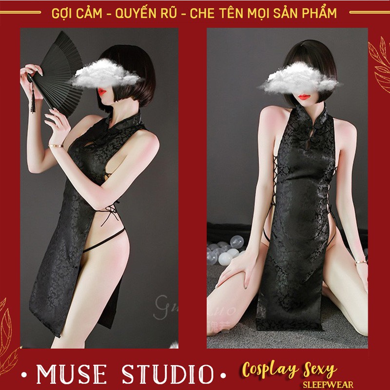 Đồ Ngủ Cosplay 𝑽𝑰𝑫𝑬𝑶 𝑨̉𝑵𝑯 𝑻𝑯𝑨̣̂𝑻 Váy Ngủ Cosplay Sườn Xám Trung Quốc Sexy, Vải Gấm Lụa In Nổi Cao Cấp