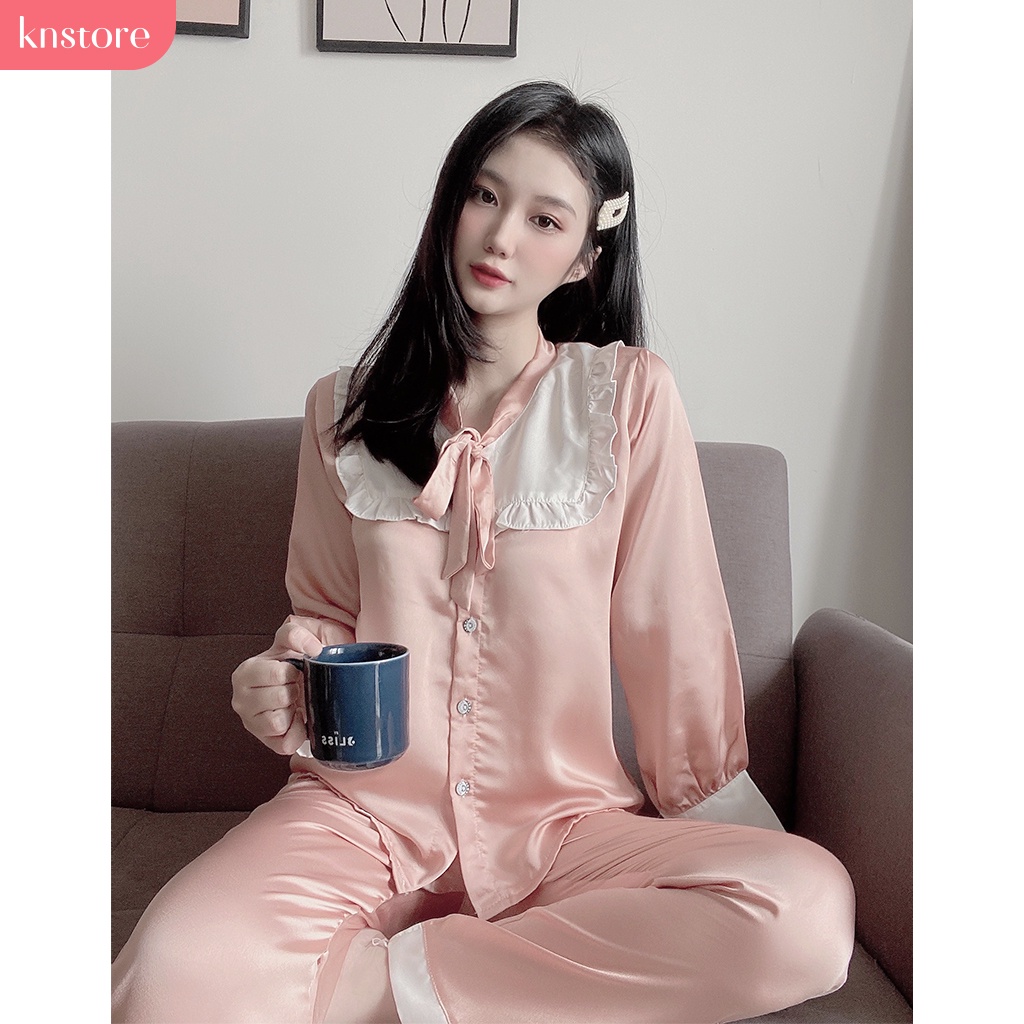 Bộ Pijama Lụa Satin Tay Dài quần dài, Đồ Ngủ Nữ Chất Liệu Lụa Satin Cao Cấp Mát Mịn ẢNH THẬT CỦA SHOP - Kn Store | BigBuy360 - bigbuy360.vn