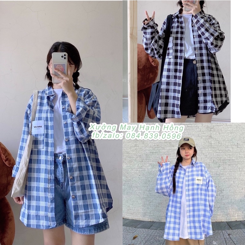 Áo sơ mi kẻ caro dài tay Hàn Quốc oversize siêu đẹp - Xưởng May Hạnh Hồng