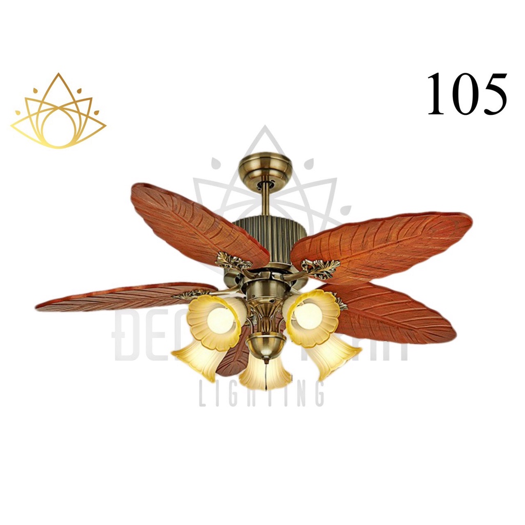 Quạt trần đèn hình lá cây cánh gỗ,6 tốc độ gió,điều khiển từ xa decor phòng khách,ngủ,nhà hàng,spa,quán cafe