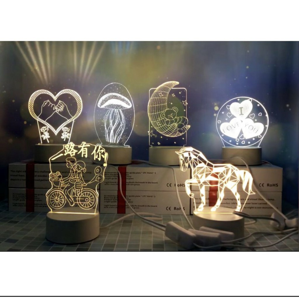 Đèn Ngủ 3D Để Bàn Kiểu Dáng Sáng Tạo Thay Đổi 3 Màu Sắc