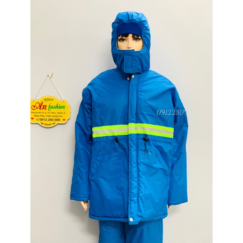 Quần áo kho lạnh âm 25 độ xanh dương có phản quang mặc cực ấm _ Hình chụp thật
