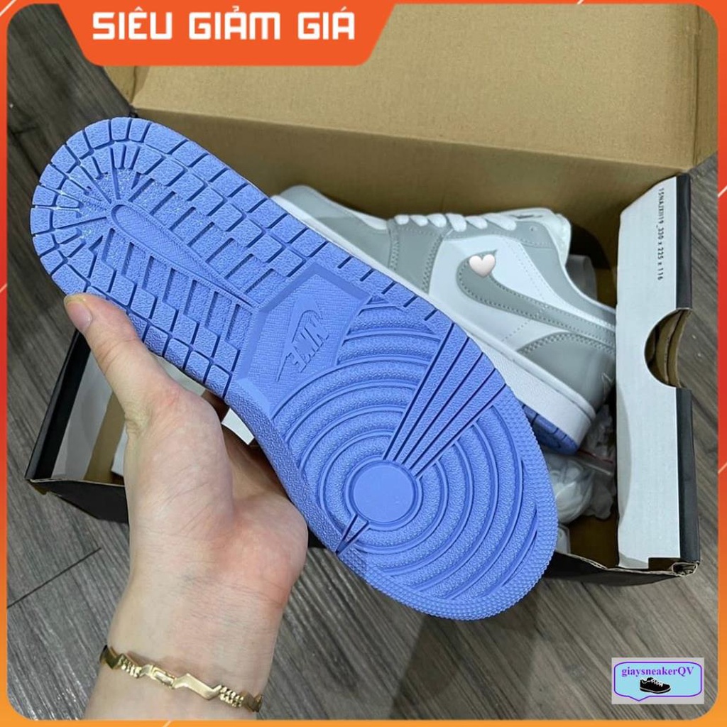 Giày thể thao sneaker Air Jordan 1 Low xám ghi đế tím năng động, phong cách dành cho nam nữ