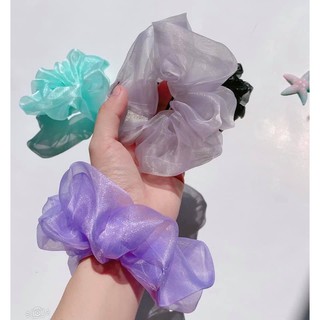 Scrunchies cột tóc voan nhũ óng ánh siu dún phồng, size to chà bá