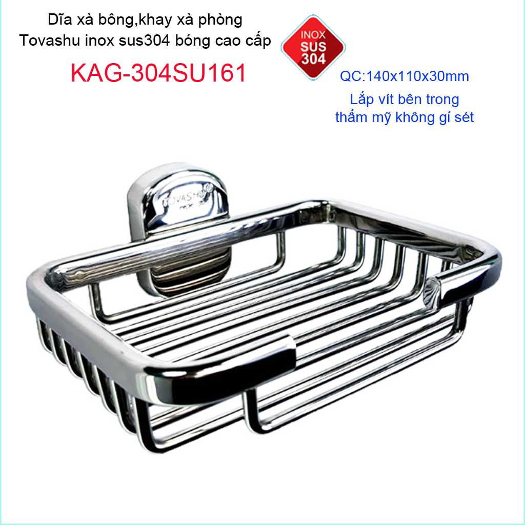 Dĩa đựng xà phòng Tovashu KAG-304SU161, Kệ xà phòng inox SUS304 Nhật Cao cấp