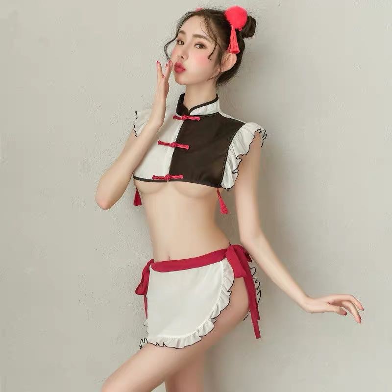 【1268】NOEL Cosplay Sexy Trang Phục Hầu Gái Gợi Cảm Ba Điểm Ren Chia Màu Voan