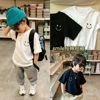 Áo thun tay ngắn 100% Cotton dáng rộng in hình mặt cười phong cách hàn quốc cho bé