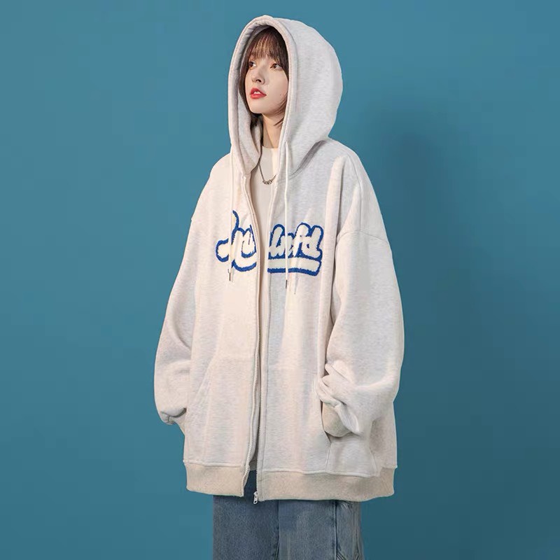 Khoác Nỉ Hoodie Chữ Xanh Nam Nữ Dáng Rộng Unisex mũ 2 Lớp Hàn Quốc Mũ Rộng Sweater