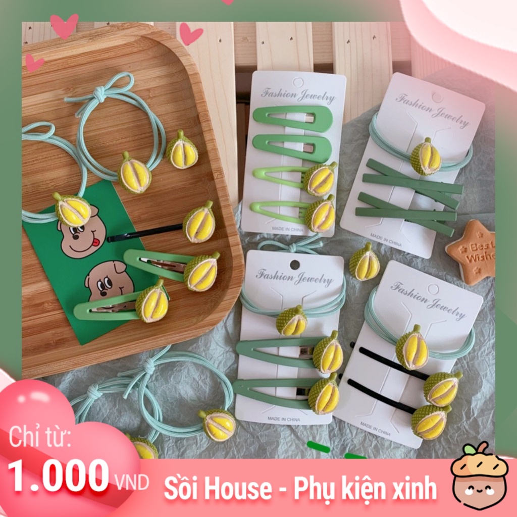 Set 3 kẹp tóc sầu riêng hàng độc