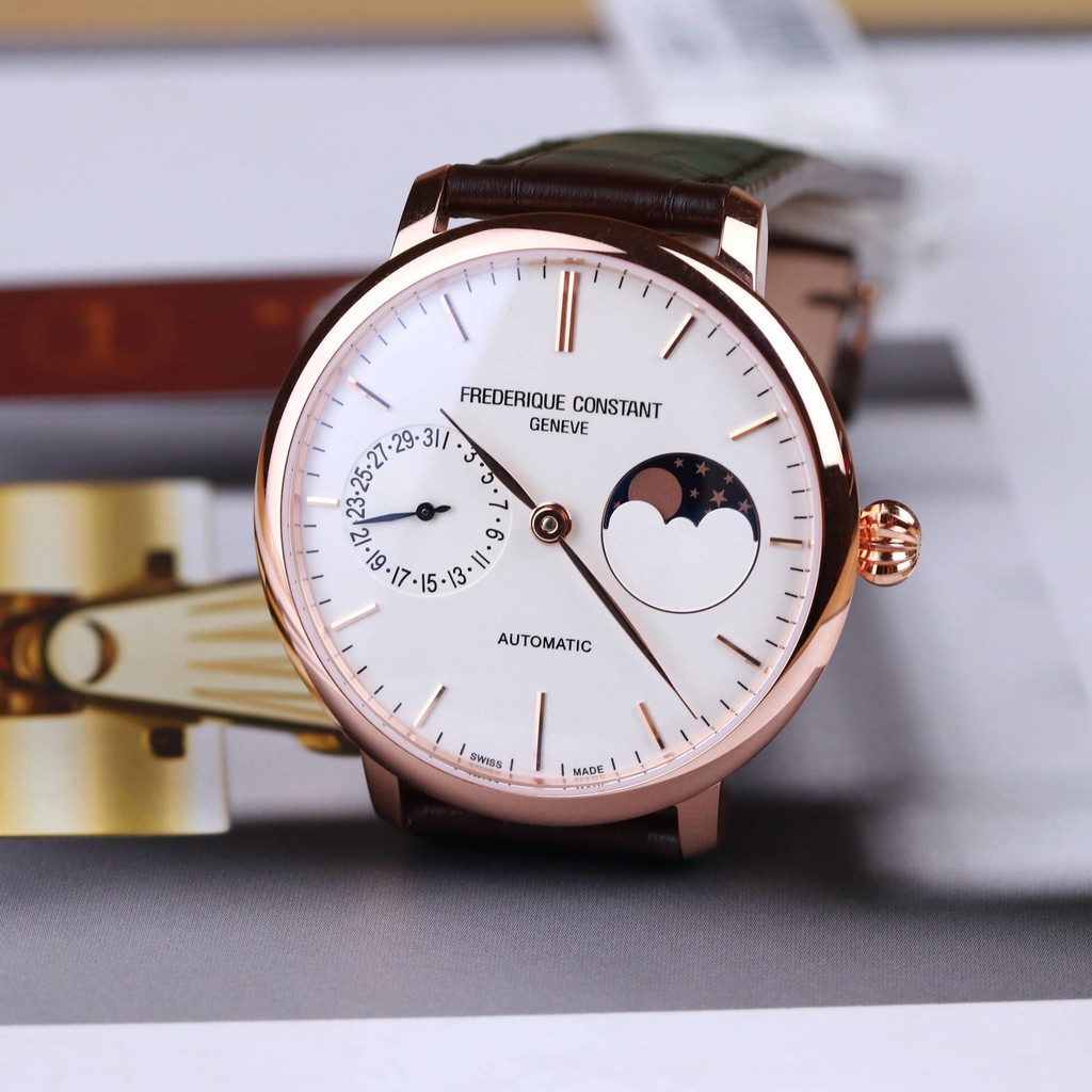 FREDERIQUE CONSTANT Slimline Moonphase Automatic Men's Watch FC-702V3S4 ( Đồng hồ nam - rose gold )