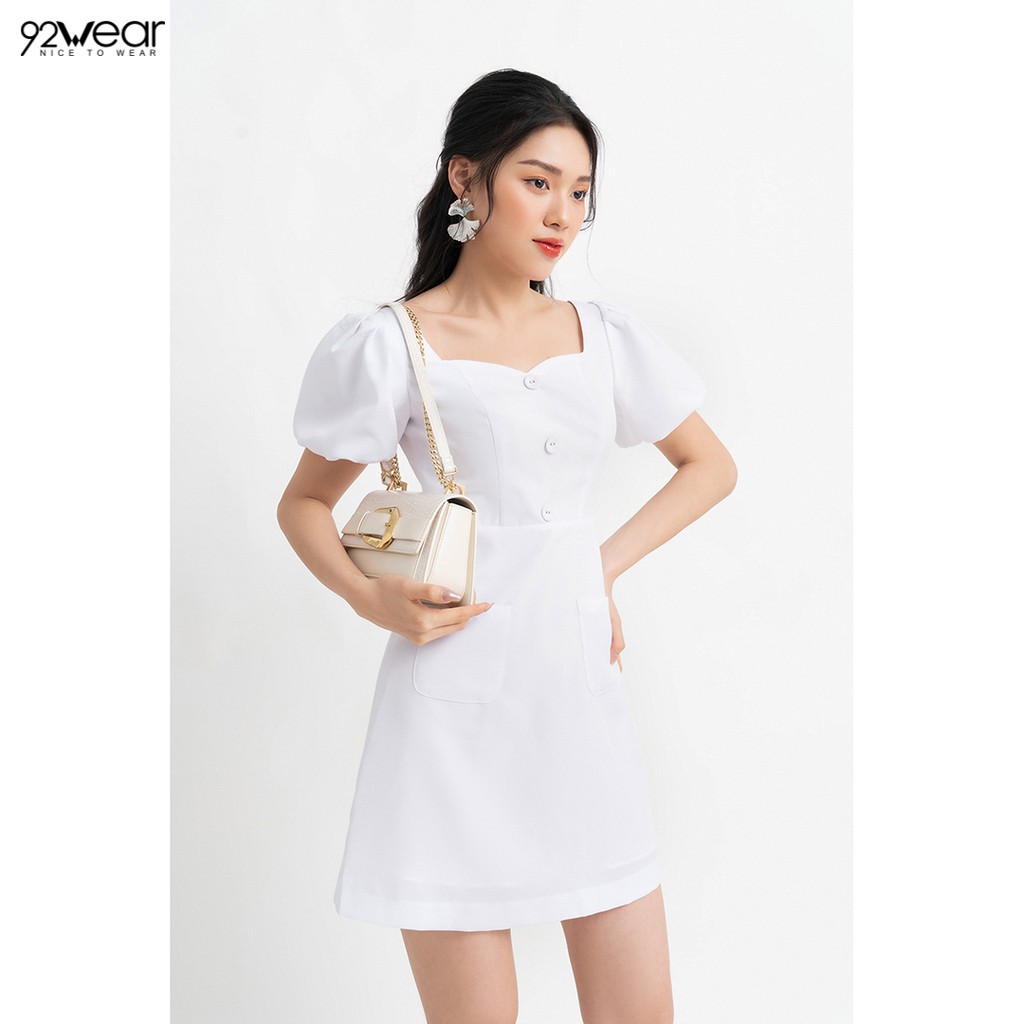 Đầm váy nữ công sở 92WEAR 3 MÀU, đủ size, dáng xòe tay bồng túi ốp DEW1039 | BigBuy360 - bigbuy360.vn