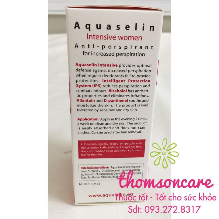 Lăn nách không mùi Aquaselin lọ 50ml - lăn khử mùi hôi cho cả nam, nữ, không vàng áo, thâm, đổ mồ hôi