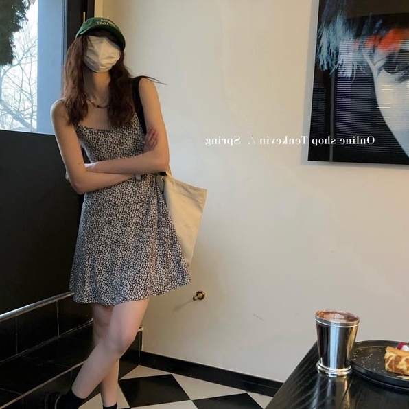 Đầm voan hoa ZHELIHANGFEI hai dây xinh xắn dành cho nữ