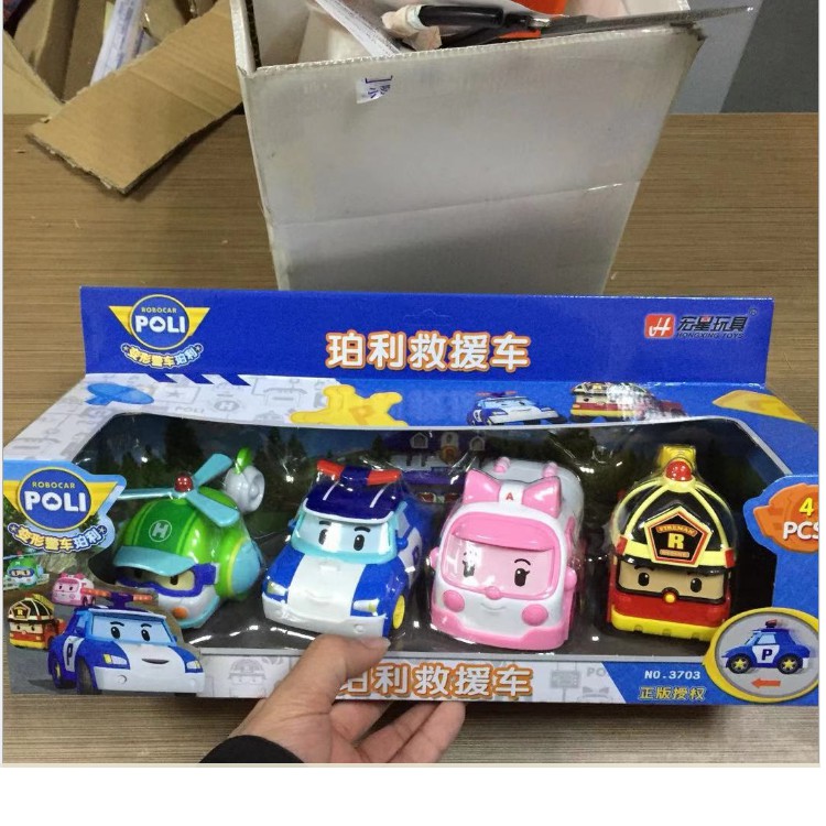 Mô hình xe ô tô robocar poli chạy đà đồ chơi trẻ em bộ gồm 4 xe Poli Roys Amber Heli