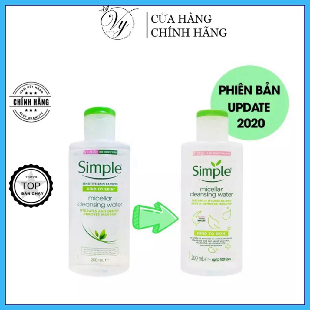 Nước tẩy trang Simple Kind to Skin Micellar Cleansing Water 200ml npp Vy Store