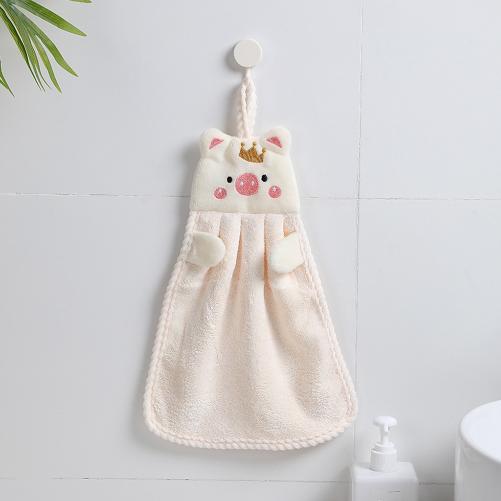 Khăn lau tay treo tường hình chú heo dễ thương kèm dây buộc tiện dụng cho gia đình