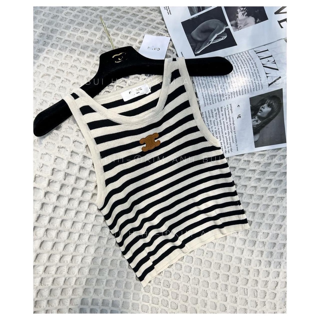 Áo len nữ ba lỗ CN kẻ ngang hàng quảng châu