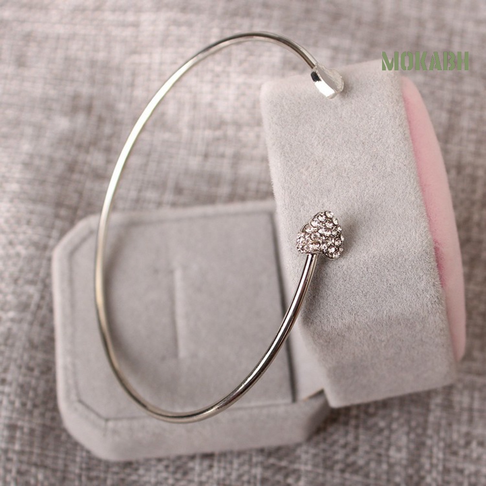 Vòng Đeo Tay Dạng Hở Hình Trái Tim Đôi Đính Đá Dành Cho Nữ