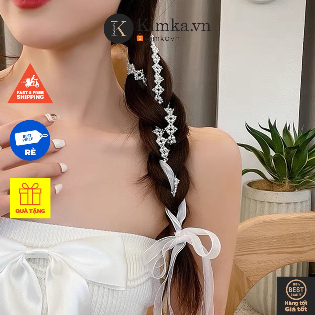 (0258) Băng Đô Buộc Dây Hoa Ngọc Tiêu Thư Trắng Nữ Tính